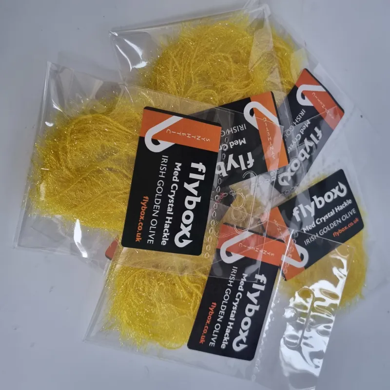 Flybox Medium Crystal Hackle in Irish Golden Olive